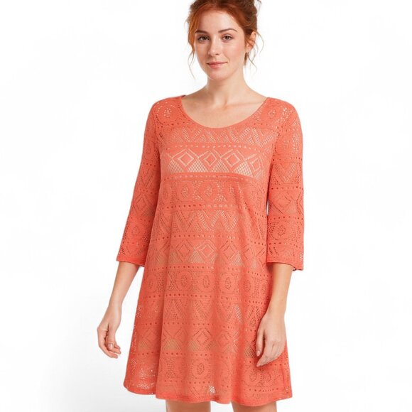 Mon Ami Dresses & Skirts - 12PM by MON AMI Women's Midi Lace Dress Large Coral Flowy Geometric